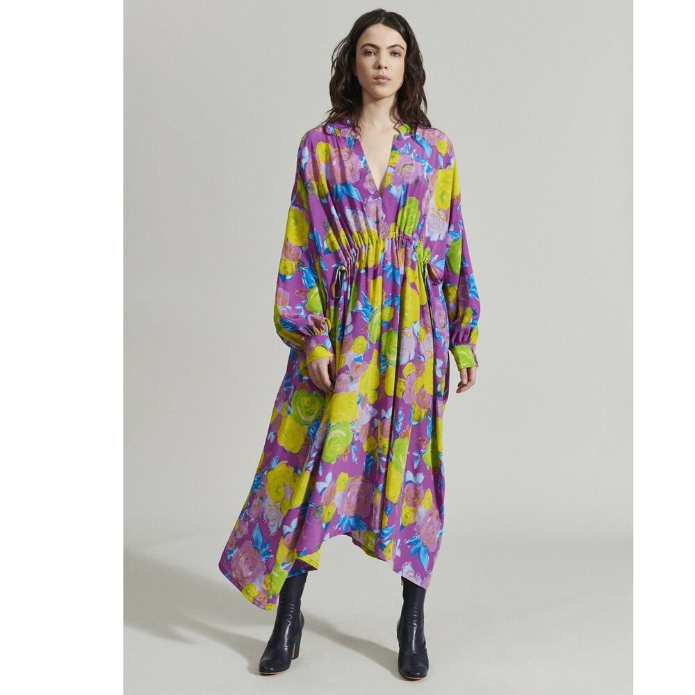 Rachel Comey Silk Retro Floral Bridge Dress Magenta Multi XS / S $714 NWOT
